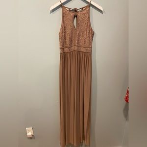 Floor length brown dress with sparkle top